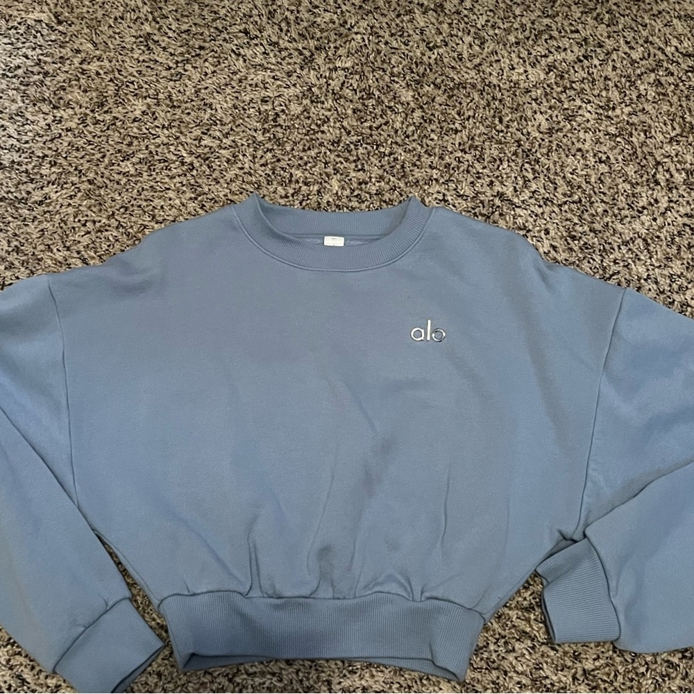 Alo Blue Cropped Crewneck Sweatshirt